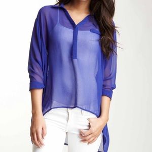 Cobalt Blue Sheer 3/4 Sleeve Top